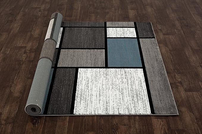 Rugshop Modern Geometric Boxes Blue Area Rug, Non-Shedding Carpet for Living Room, Bedroom, or Open Space, 7'10" x 10'2"