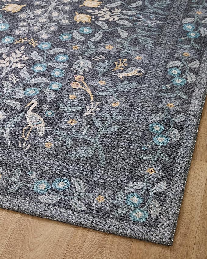 Loloi Rifle Paper Co. Maison Collection MAO-01 Nightingale Black 2'-6" x 7'-6", .19" Pile Height, Runner Rug