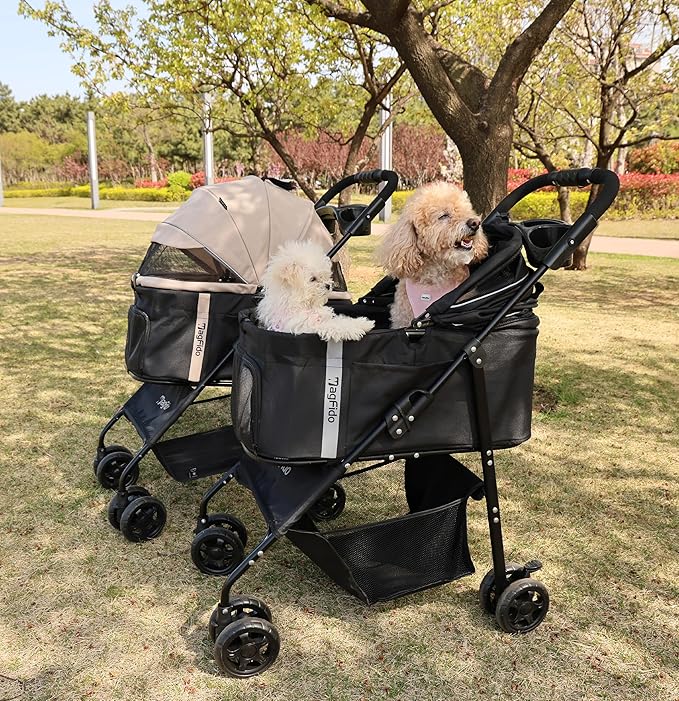 Pet Stroller,4 Wheels 3in1 Multifunctiona Dog Stroller with Brake,33lb Weight Capacity,Lightweight Portable One-Click Folding,Storage Basket Cup Holder,for Dogs/Cats Travel,Black