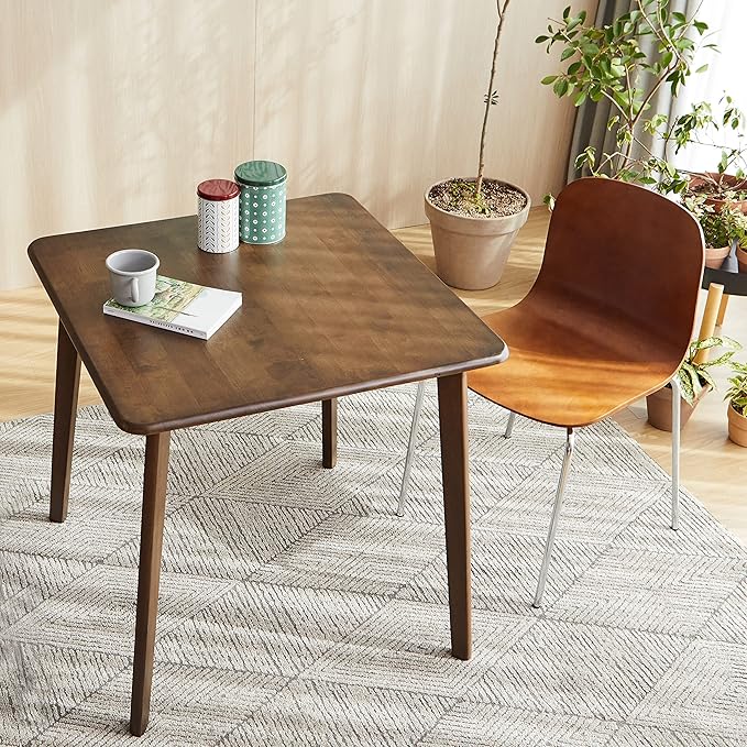 Livinia Canberra 27.6" Square Wooden Dining Table/Mid Century Modern Malaysian Oak Kitchen Table (Walnut) Table Only