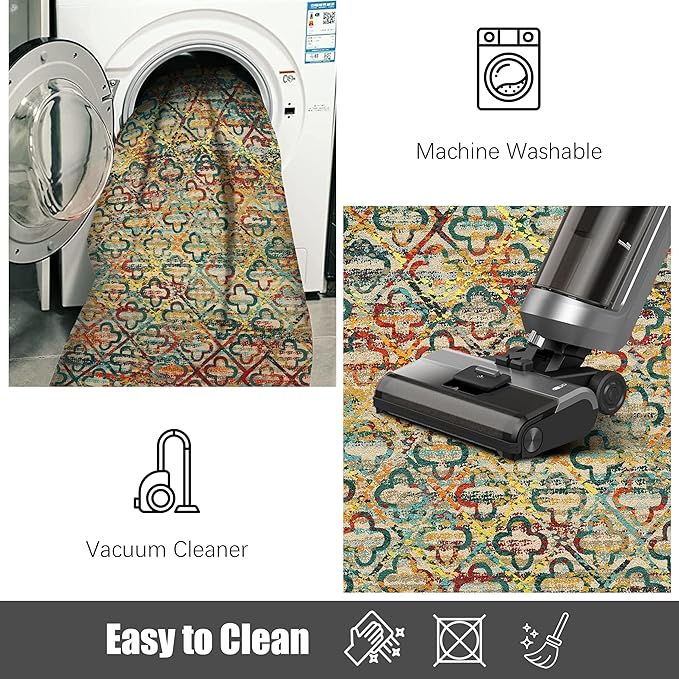 RUGSURE Washable Area Rugs, 6' x 9' - 1/6 Thick - Stain & Water Resistant Non-Slip - Perfect Resistant Rug for Living Room, Bedroom, Nursery, Pet & Child Friendly, Vibrant Colors Rugs, Multicolor