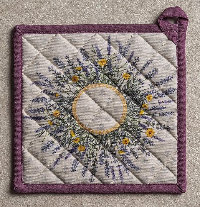 Maison d' Hermine Pot Holders 100% Cotton Heat Resistant Potholders 8" x 8" Hot Pads with Loop BBQ, Cooking, Baking, Grilling, Kitchen, Handling Hot Pans Spring/Summer (Pack of 1, Fanny Lavender)