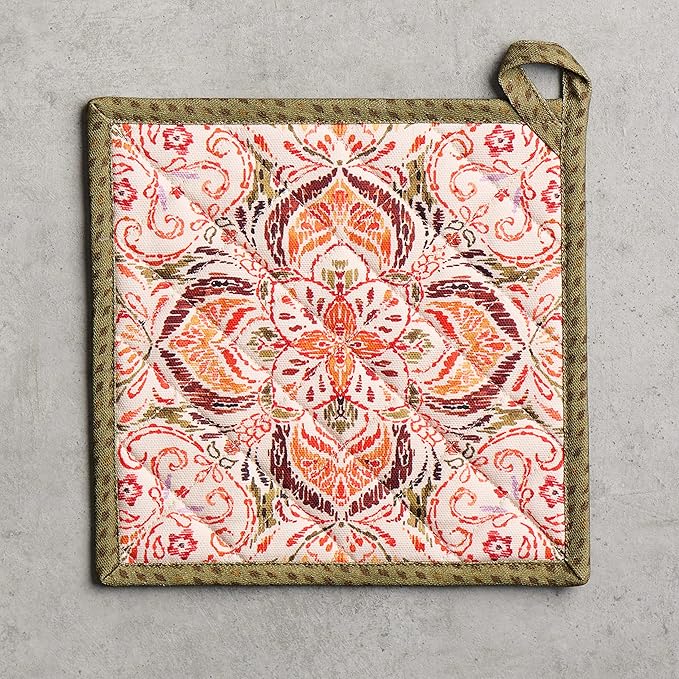 Maison d' Hermine Pot Holders 100% Cotton Heat Resistant Potholders 8" x 8" Hot Pads with Loop for Thanksgiving Christmas Decorations BBQ Cooking Baking Handling Hot Pans (Pack of 1, Damask)