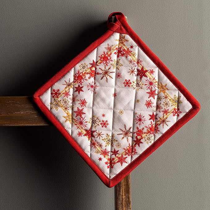 Maison d' Hermine Pot Holders Set 100% Cotton Heat Resistant Potholders 8" x 8" Hot Pads with Loop for Thanksgiving Christmas Decorations BBQ Cooking Baking Handling Hot Pans (Pack of 2, Crystal Star)