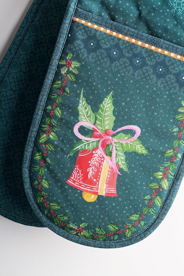 Maison d' Hermine Double Oven Mitt (7" x 35") 100% Cotton Heat Resistant BBQ Cooking Gloves with Loop for Thanksgiving Christmas Decorations Baking Cooking Barbeque Handling Hot Pan (Hygge Christmas)