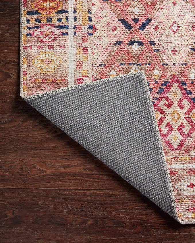 Loloi Layla Collection LAY-15 Magenta/Multi 2'-6" x 12'-0" .13" Thick Runner Rug, Soft, Durable, Vintage Inspired, Distressed, Low Pile, Non-Shedding, Easy Clean, Printed, Living Room Rug