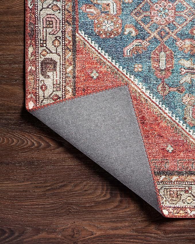 Loloi Layla Collection LAY-10 Marine/Clay 2'-0" x 5'-0" .13" Thick Accent Rug, Soft, Durable, Vintage Inspired, Distressed, Low Pile, Non-Shedding, Easy Clean, Printed, Living Room Rug