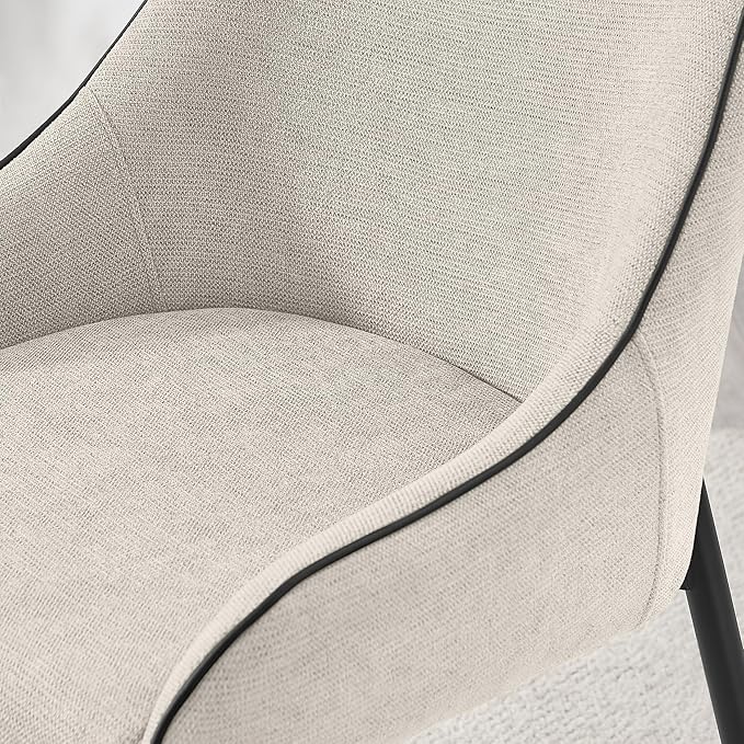 Furniturebox UK Dining Chairs - 2X Beaumont Cream Fabric Black Leg Chairs - Pair of Dining Chairs - Upholstered Polyester Chair - Modern Dining Room Furniture - Contrasting Black Piping