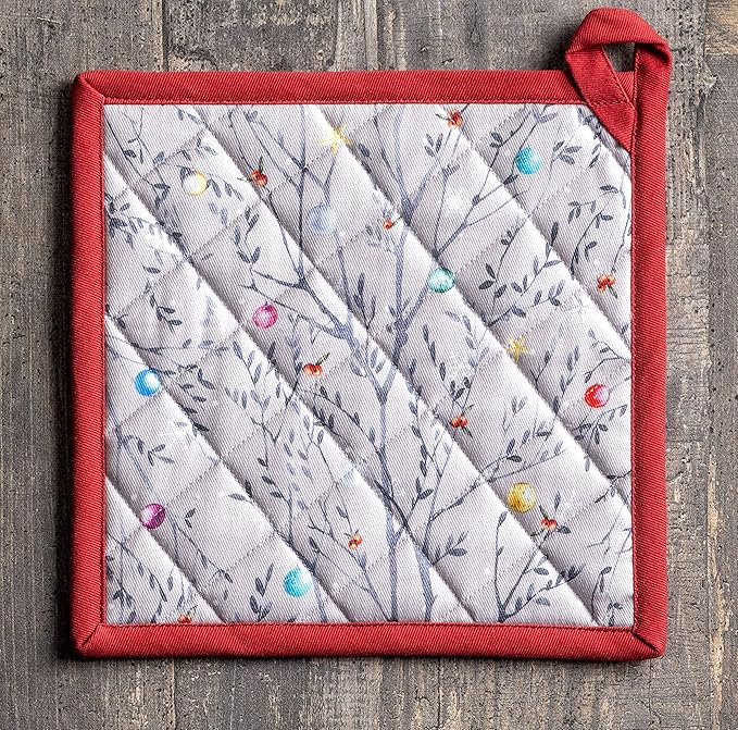 Maison d' Hermine Pot Holders 100% Cotton Heat Resistant Potholders 8" x 8" Hot Pads with Loop for Thanksgiving Christmas Decorations BBQ Cooking Baking Handling Hot Pans (Pack of 1, Fairy Christmas)