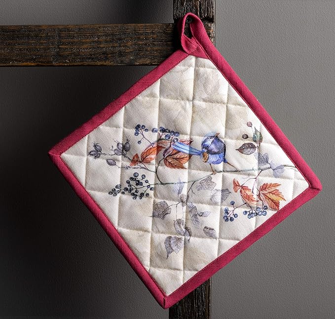 Maison d' Hermine Pot Holders Set 100% Cotton Heat Resistant Potholders 8" x 8" Hot Pads with Loop for Thanksgiving Christmas Decorations BBQ Baking Handling Hot Pans (Pack of 2, Equinoxe - Beige)