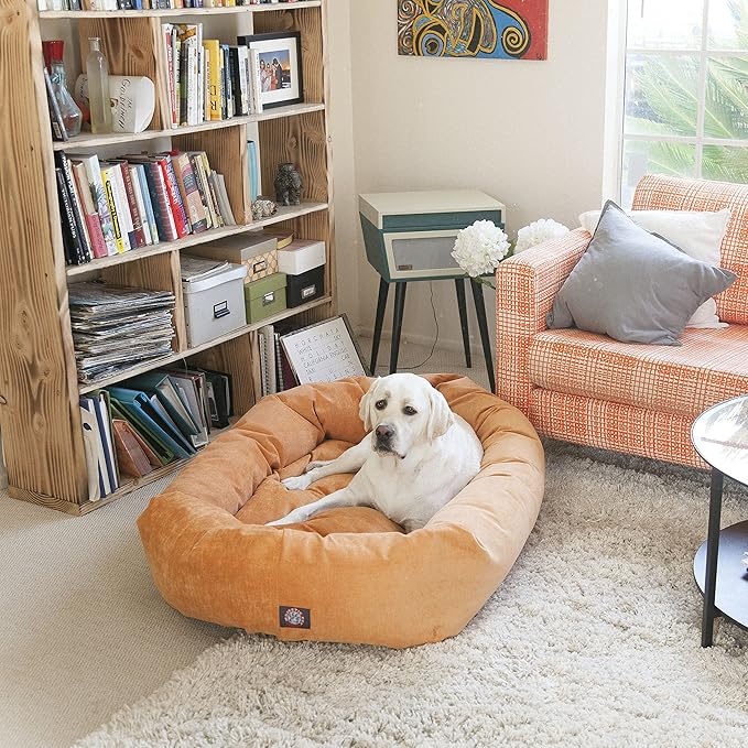 Majestic Pet 24 Inch Micro Velvet Calming Dog Bed Washable 24x19x7 (Inch) – Cozy Soft Round Donut Dog Bed with Spine for Head Support - Pet Bed Small - Pearl