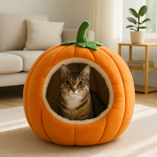Cozy Comfort Meets Playful Design: Pumpkin-Inspired Cat Bed