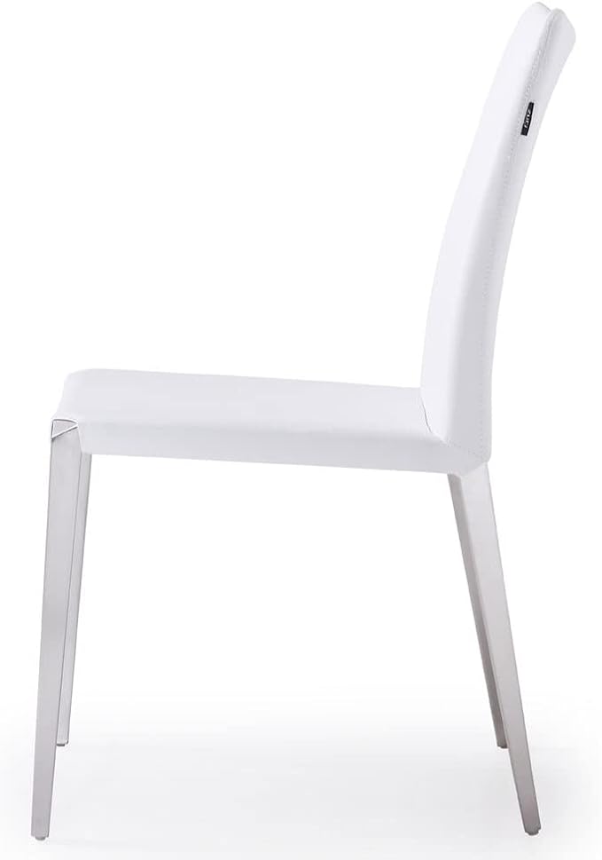 ZURI Modern Jordan Dining Chair in White Leatherette and Brushed Stainless Steel Base