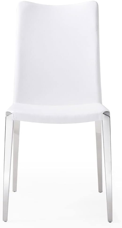 ZURI Modern Jordan Dining Chair in White Leatherette and Polished Stainless Steel Base