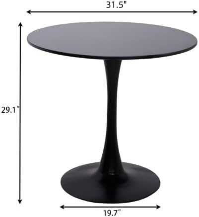 TulipTable for 2-4 Persons Modern Round Dining Room Table, 31.5" Mid-Century Modern Black Small Kitchen Table with MDF Wooden Top, Leisure Coffee Table for Living Room, Dining Room, Office