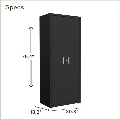 Home Tall Steel Storage Cabinet w/Lock & Key, Two Door Garage/Office/Classroom Cabinet, Removable Shelf, Pivot Hinges, 18.2" L 30.3" W 5.4" H (Black)