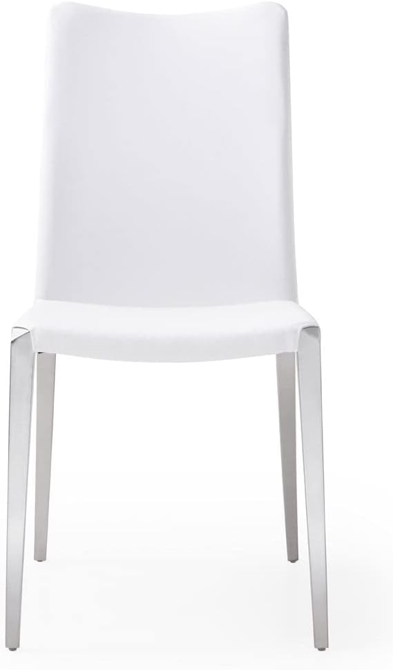 ZURI Modern Jordan Dining Chair in White Leatherette and Brushed Stainless Steel Base