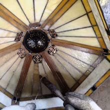 WERFACTORY Tiffany Floor Lamp Yellow Hexagon Stained Glass Mission Light 12X12X71 Inches Torchiere Standing Corner Torch Uplight Decor Bedroom Living Room Home Office S011 Series