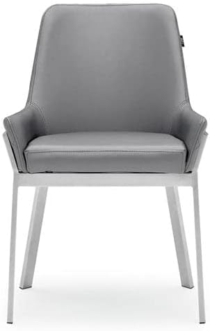 ZURI Sydney Gray Leatherette Dining Chair with Brushed Stainless Steel Legs