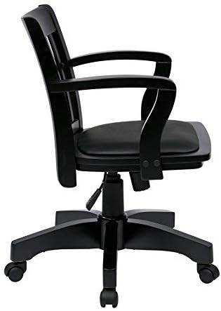 OSP Home Furnishings Deluxe Wood Banker's Desk Chair with Padded Seat, Adjustable Height and Locking Tilt, Black Finish and Black Vinyl
