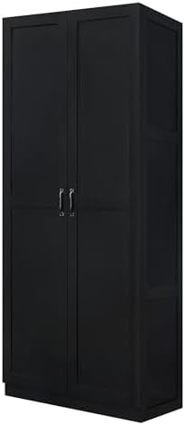Manhattan Comfort Hopkins Modern Freestanding Storage Cabinet with 4 Adjustable Shelves & Soft Close Doors, Tall Multipurpose Organizer for Kitchen, Pantry, Garage, Mudroom, Set of 1, Black