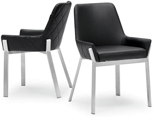 Zuri Furniture Sydney Black Leatherette Dining Chair with Brushed Stainless Steel Legs