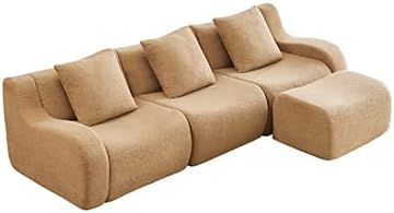 Camel Teddy Fabric Cloud Ottoman, Modern Boneless Modular Footstool in a Box for Living Room, Comfortable Deep Seat Design, No Assembly Required, Sofas para Sala