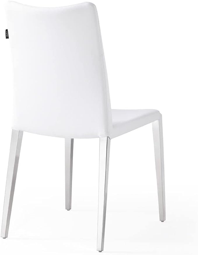 ZURI Modern Jordan Dining Chair in White Leatherette and Polished Stainless Steel Base