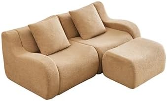 Camel Teddy Fabric Cloud Ottoman, Modern Boneless Modular Footstool in a Box for Living Room, Comfortable Deep Seat Design, No Assembly Required, Sofas para Sala