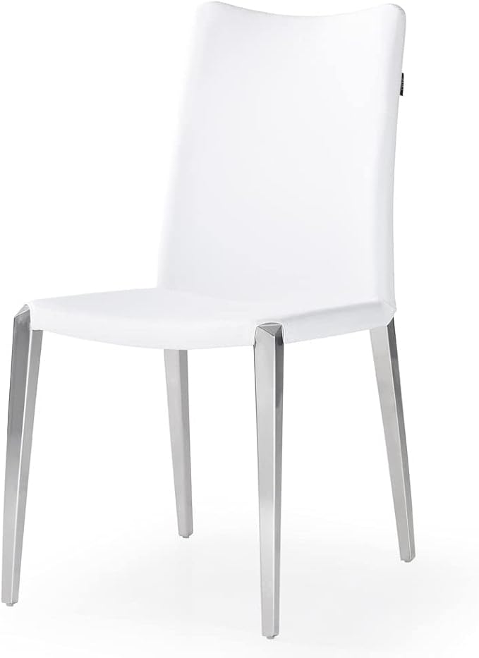 ZURI Modern Jordan Dining Chair in White Leatherette and Polished Stainless Steel Base