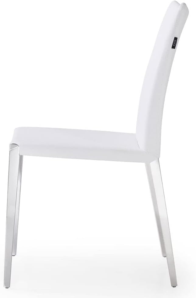 ZURI Modern Jordan Dining Chair in White Leatherette and Polished Stainless Steel Base