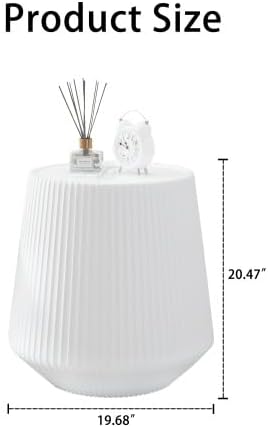 White Round Coffee Table with Sintered Stone Tabletop, 17.71" Drum Coffee Table with Fluted PU Leather Covered and Stable Base, Circle Cocktail Tea Table for Living Room