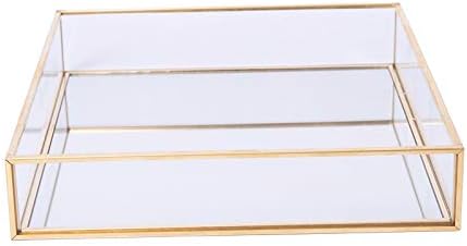 Sooyee Gold Tray Mirror,Square Mirror Tray can Hold Jewelry,Perfume,Makeup,Breakfast,Tea,Food,Magazine and More, Decorative Tray for Vanity,Dresser,Bathroom,Bedroom,Office,Garden,Coffee Table (8”x8”)