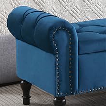 Velvet Storage Bench 67 Inch Upholstered Tufted Ottoman Bench with Arms Large Storage Space King Size End of Bed Bench for Bedroom Living Room Entryway Navy Blue