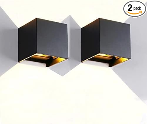 Wrasse 2Pack Outdoor Wall Mounted Lights 20W 2000LM Wall Proch Sconce 3000K Black Exterior Light Fixture 120v Up Down Modern Cube Lamp for Outdoor Sconces Lighting House Front Door Outside