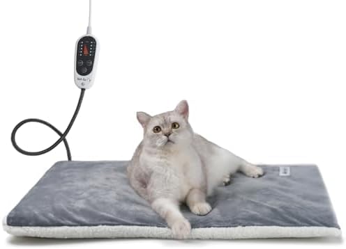 Rest-Eazzzy Heated Cat Bed with Removable Cover, 5 Level Timer & Temperature, Indoor Warming Mat for Cats & Dogs (Heat Pad, Pure-Grey, L)