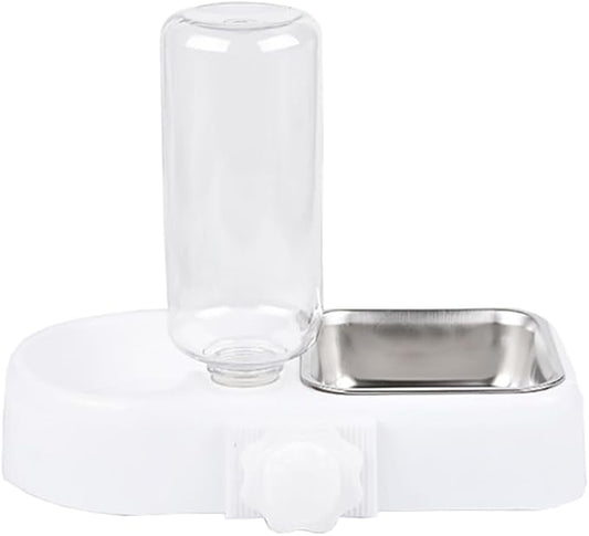 Hanging Dog Bowls, Cage Automatic Cat Food and Water Bowl Set with Water Dispenser and Stainless Steel Bowl, Detachable Gravity Pet Feeder and Waterer Set for Cats Dogs Puppy Rabbit (White)
