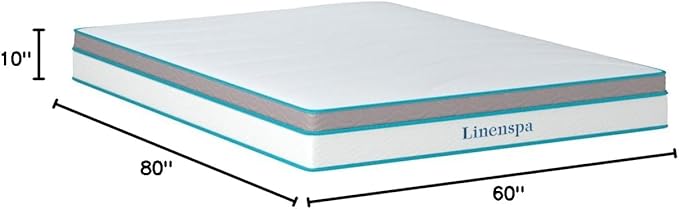 Linenspa 10 Inch Memory Foam and Spring Hybrid Mattress - Medium Feel - Bed in a Box - Quality Comfort and Adaptive Support - Breathable - Cooling - Perfect for a Guest Bedroom - Queen Size