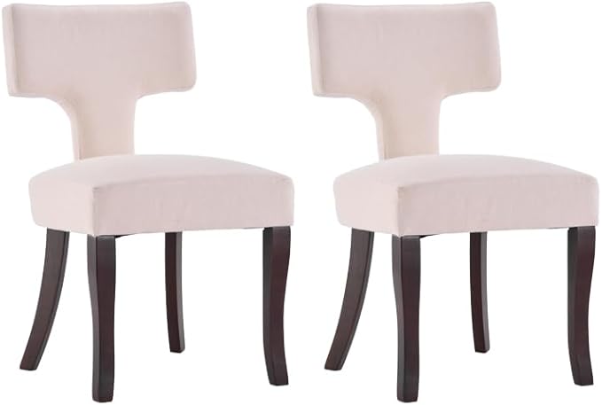 Mid Century Modern Dining Chairs Set of 2, Upholstered Side Dining Chairs with Curved Back Linen Fabric Armless Wood Chairs Kitchen & Dining Room Farmhouse Chairs (Ivory, Set of 2)
