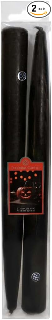 Colonial Candle Unscented Black Taper Candle, 10 inch, Pack of 2 - Up to 8 Hours Burn