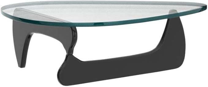 Noguchi Table Triangle Glass Coffee Table Vintage Glass End Table, Solid Wood Base and Triangle Clear Glass Top Modern End Table for Living Room, Patio, Study(Elegant Black)