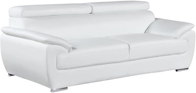 Blackjack Furniture 4571 Veal Collection Genuine Leather Couch for Living Room, Elegant Modern Design with Adjustable Headrests and Durable Wood Frame, Sofa, 86", White