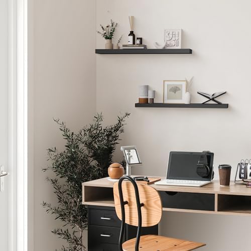 Colima Bathroom Floating Shelves for Wall, 36" Floating Wall Mounted Shelf, Rustic Wood Storage Display Shelf for Home Organization, Bathroom, Kitchen, Living Room (Set of 2, Black)