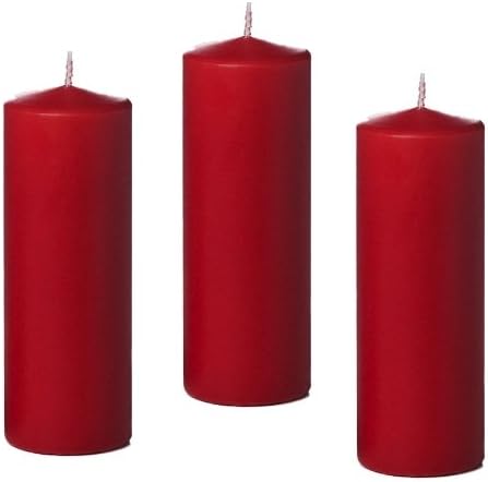 3 X 8 Inch Pillar Candles Set of 12 Bulk Event Pack Round Unscented Premium Wax Pillar Candles for Wedding, Spa, Party, Birthday, Holiday, Bath, Home Decor and Christmas Decors (3X8, Red)