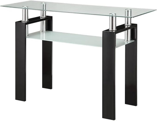BOWERY HILL 48" Contemporary Glass Top Console Table in Black and Chrome