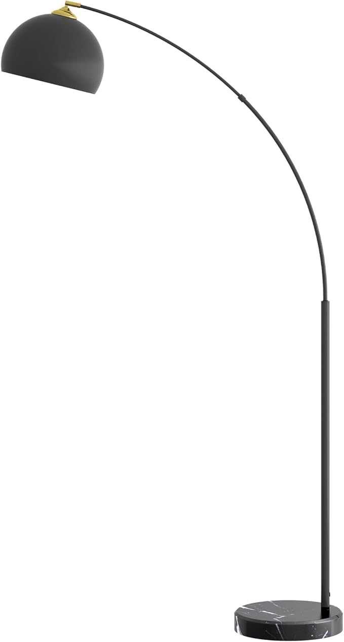 GETINLIGHT Inlight 66" Modern Black Metal Arc Floor Lamp with Inner Gold Metal Shade and Black Marble Base, Bulb Not Included, IN-0806-1-BK