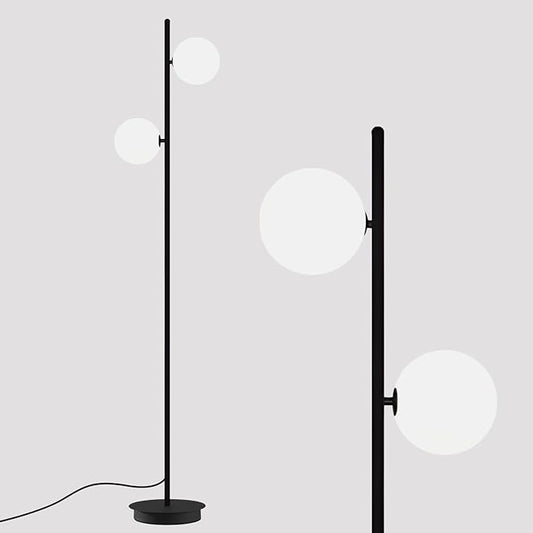 Black Floor Lamp 2-Light Modern White Frosted Glass Freestanding Lamp Mid Century Globe Floor Lamps for Vintage Standing Pole Lamp for Bedroom Living Room Hotel