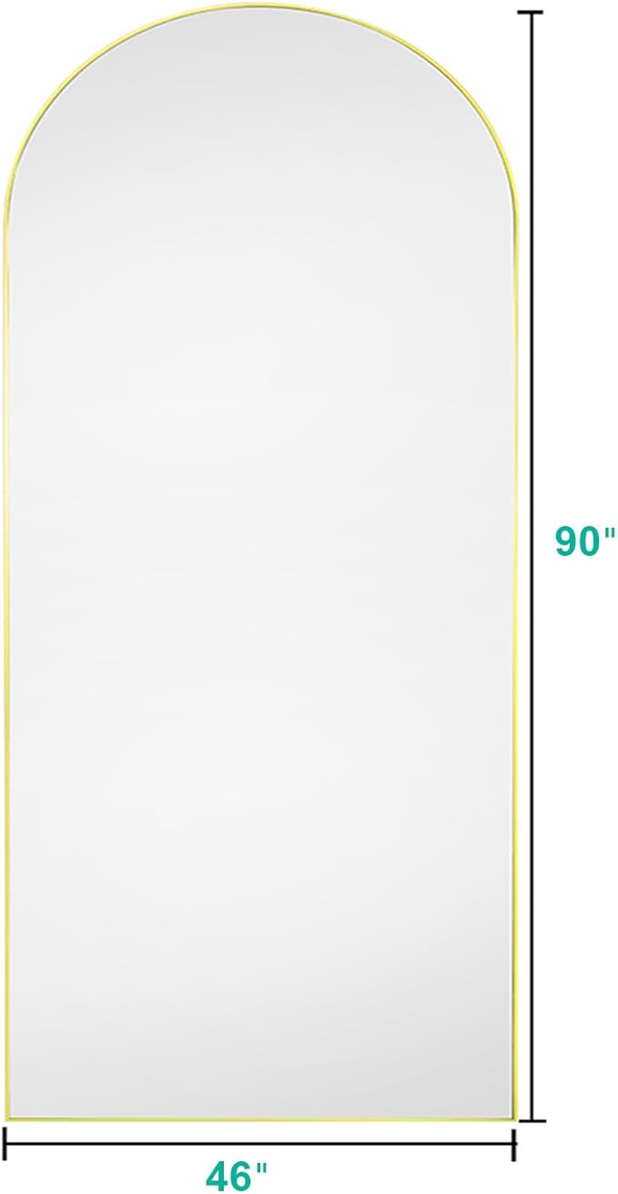 Arched Floor Mirror, 46" x 90" Oversized Full Body Mirror, Freestanding, Arch Mirror, Wall Mounted for Bedroom, Gold