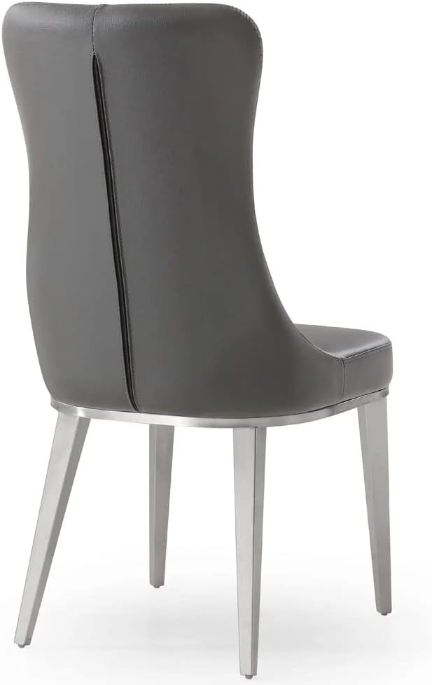 ZURI Modern Norma Dining Chair - Dark Gray with Brushed Stainless Steel Base