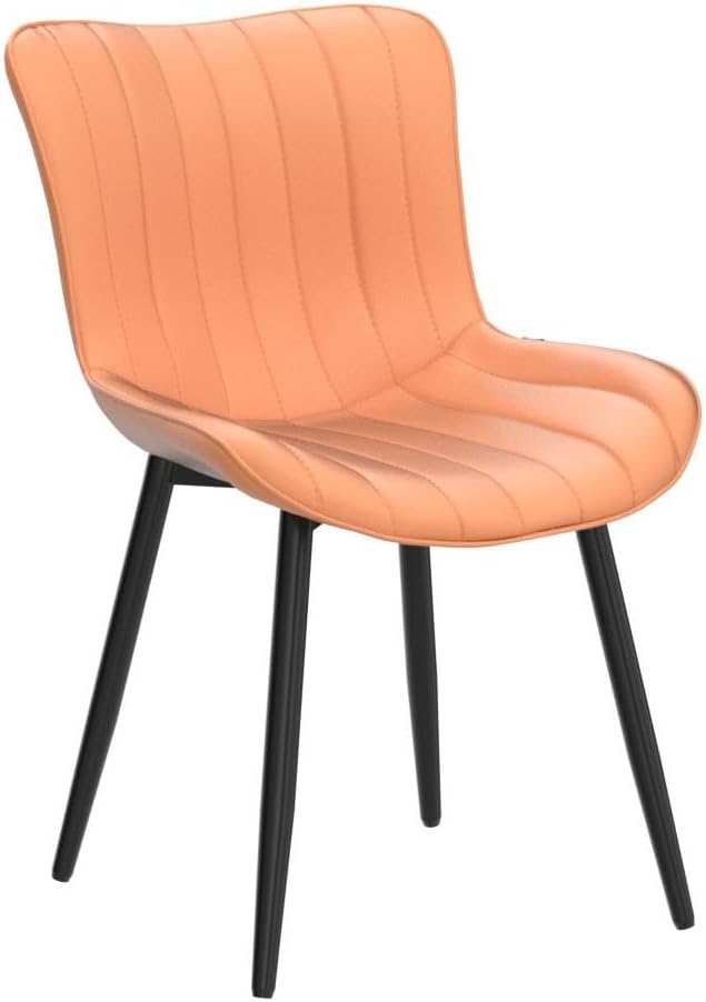 YOUNUOKE Dining Chairs Set of 2 Camel Mid Century Modern Kitchen Chairs Armless Faux Leather Upholstered Dinner Side Chair with Back for Guest Reception Living Room, Matte Orange